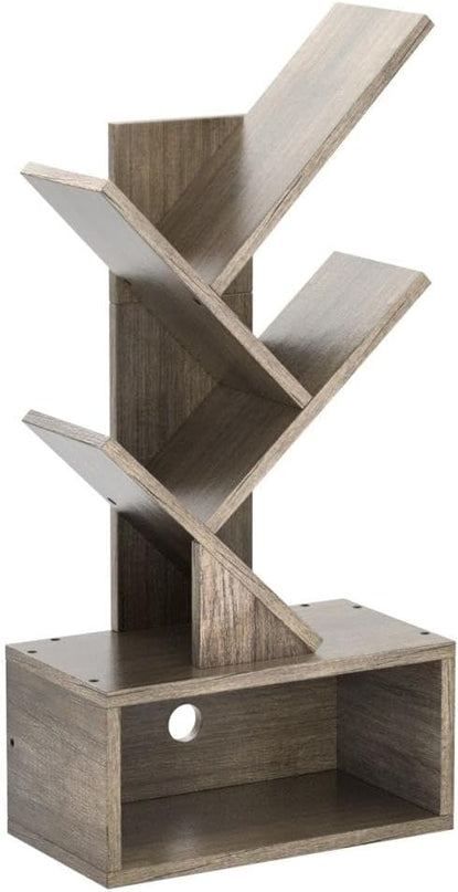 Hoctieon 3 Tier Tree Bookshelf, Modern Bookcase with Drawer, Freestanding Book shelf, Display Floor Standing Storage Shelf, Book Organizer Shelves for Home Office, Living Room, Bedroom, Greige - LeafyLoom