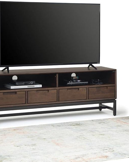 SIMPLIHOME Banting SOLID HARDWOOD 60 Inch Wide Industrial TV Media Stand in Walnut Brown for TVs up to 65 Inch, For the Living Room and Entertainment Center - LeafyLoom