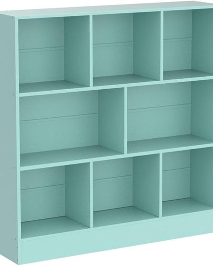 LEYAOYAO 8 Cube Bookshelf with Base,3 Tier Modern Mint-Green Kids Bookcase,Standing Wide Bookshelves Storage Organizer Toy Shelf,Wood Display Children's Book Shelves for Bedroom,Living Room,Nursery - LeafyLoom