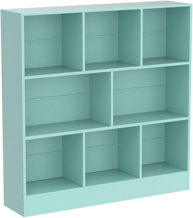 LEYAOYAO 8 Cube Bookshelf with Base,3 Tier Modern Mint-Green Kids Bookcase,Standing Wide Bookshelves Storage Organizer Toy Shelf,Wood Display Children's Book Shelves for Bedroom,Living Room,Nursery - LeafyLoom
