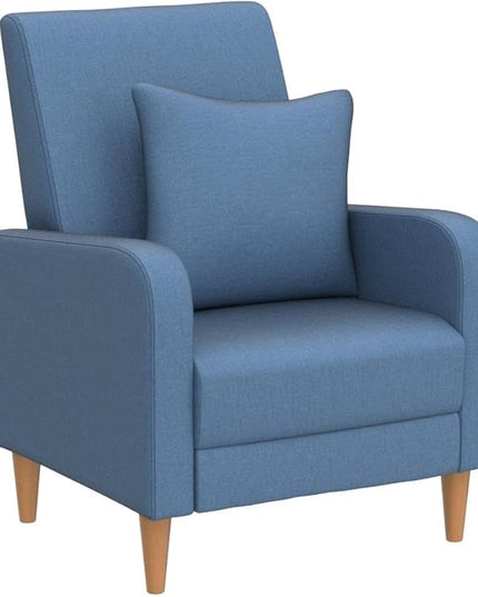 COLAMY Modern Accent Living Room Chairs Set of 2, Upholstered Fabric Armchair Reading Side Chair, Single Sofa with Back Pillow and Wood Legs, Blue - LeafyLoom