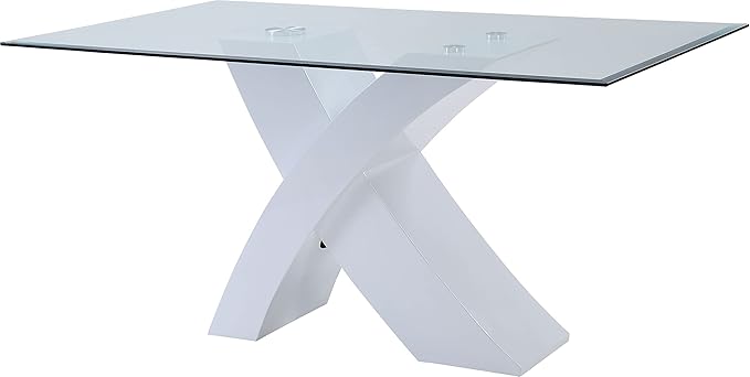 NicBex Dining Table Contemporary Kitchen Table Farmhouse Rustic Dining Table in White & Clear Glass Rectangular Dining Table, Easy Assembly, Clear + White - LeafyLoom
