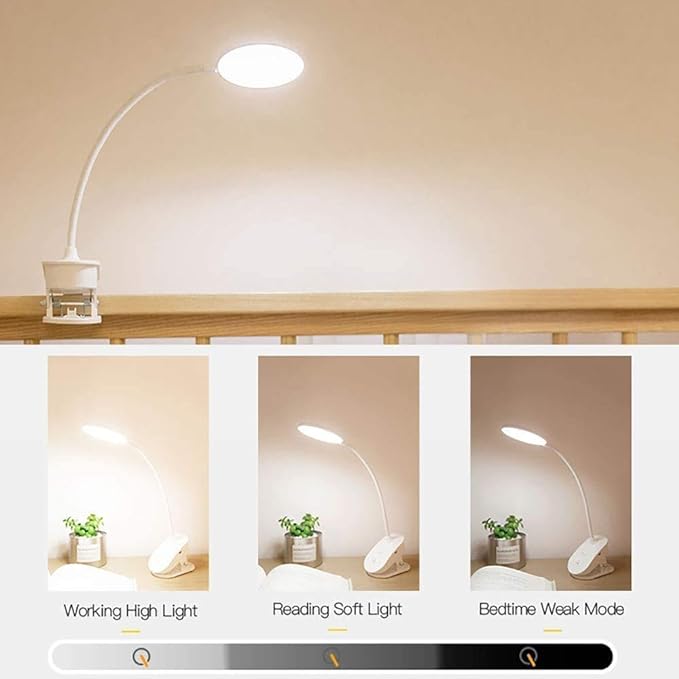 Clip on Lamp,Battery Powered Reading Lamp,Clip on Light for Bed Clip on Battery Light with 3 Brightness Level,USB Rechargeable, Reading Lamp - LeafyLoom