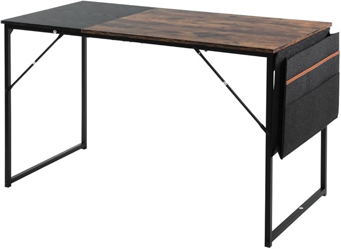 47 inch Study Storage Bag Space Saving for Home Office, Modern Simple Style PC Metal Frame Computer Desk, Writing Table, Brown, Black - LeafyLoom