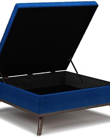 SIMPLIHOME Owen 36 Inch Wide Mid Century Modern Square Coffee Table Lift Top Storage Ottoman in Upholstered Blue Velvet, For the Living Room - LeafyLoom