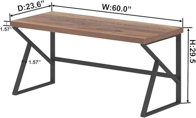 HSH Large Computer Desk, Industrial Modern Home Office Desk, Wooden and Metal PC Desk for Work Writing Study Gaming Bedroom, Farmhouse Vintage Computer Table Executive Workstation, Rustic Oak 60 Inch - LeafyLoom