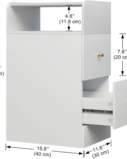 White Nightstand with Two Drawers,Chest of Drawers for Bedroom with Side Opening Storage Rack,3 Tiers Modern Night Table for Bedroom Storage Furniture (Round Corner) - LeafyLoom