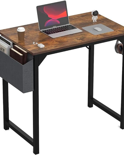 DUMOS 32 Inch Office Small Computer Desk Modern Simple Style Writing Study Work Table for Home Bedroom - Rustic Brown - LeafyLoom