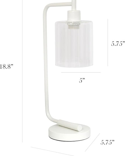 Simple Designs LD1036-WHT-LB 18.8" Industrial Bronson Antique Style Iron Lantern Desk Table Lamp with Glass Shade for Home Décor, Office, Living Room, Bedroom, White, with Feit LED Bulb Included - LeafyLoom