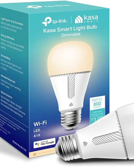 Kasa Smart Light Bulb KL110, LED Wi-Fi smart bulb works with Alexa and Google Home, A19 Dimmable, 2.4Ghz, No Hub Required, 800LM Soft White (2700K), 9W (60W Equivalent) KasaSmartbyTP-Link