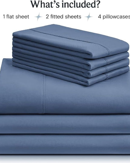 LuxClub 7 PC Split King Sheet Set, Breathable Luxury Bed Sheets, Deep Pockets 18" Eco Friendly Wrinkle Free Cooling Sheets Machine Washable Hotel Bedding Silky Soft - Oxford Split King - LeafyLoom