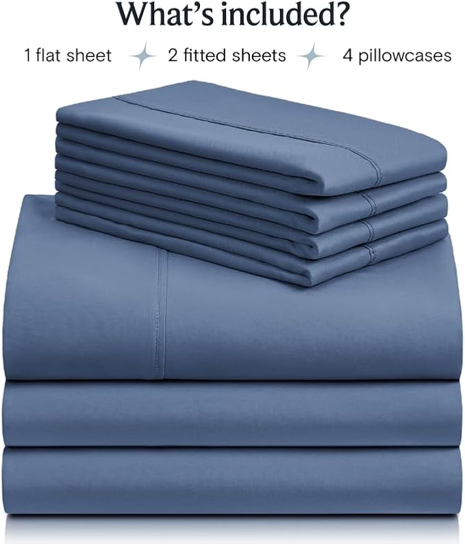 LuxClub 7 PC Split King Sheet Set, Breathable Luxury Bed Sheets, Deep Pockets 18" Eco Friendly Wrinkle Free Cooling Sheets Machine Washable Hotel Bedding Silky Soft - Oxford Split King - LeafyLoom