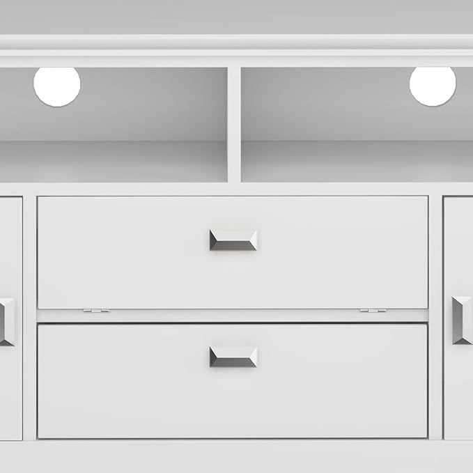 SIMPLIHOME Artisan SOLID WOOD 72 Inch Wide Contemporary TV Media Stand in White for TVs up to 80 Inches, For the Living Room and Entertainment Center - LeafyLoom