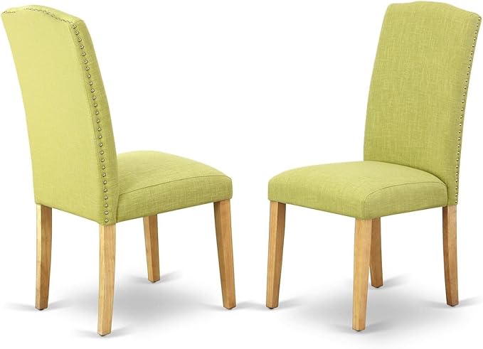 East West Furniture Antique 3 Piece Room Furniture Set Contains a Round Kitchen Table with Pedestal and 2 Limelight Linen Fabric Parson Dining Chairs, 36x36 Inch, ANEN3-OAK-07 - LeafyLoom