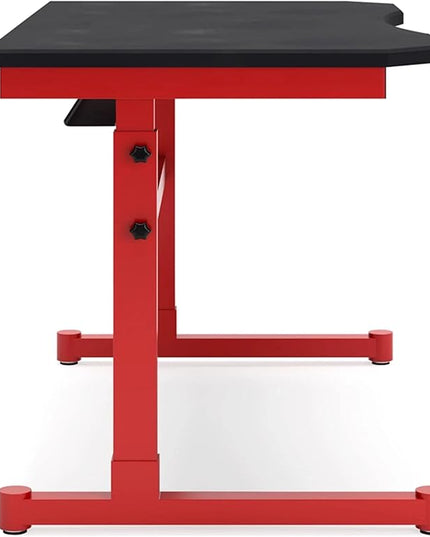 Signature Design by Ashley Lynxtyn Contemporary Adjustable Height Desk with Headset Hanger, Red & Black - LeafyLoom