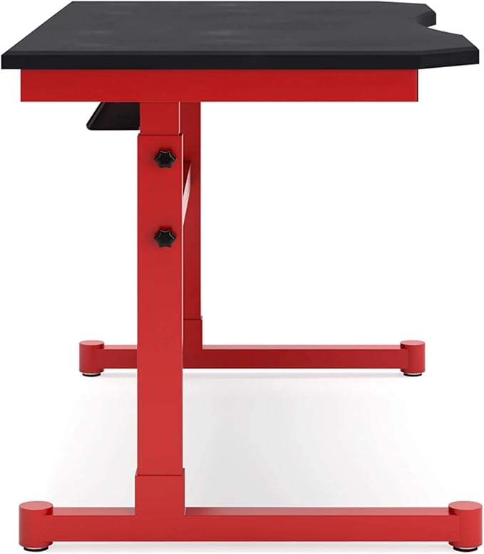 Signature Design by Ashley Lynxtyn Contemporary Adjustable Height Desk with Headset Hanger, Red & Black - LeafyLoom