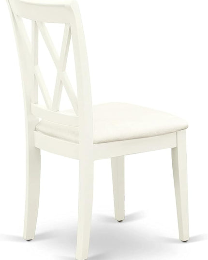 East West Furniture Antique 3 Piece Kitchen Set Contains a Round Table with Pedestal and 2 Linen Fabric Dining Room Chairs, 36x36 Inch, AMCL3-LWH-C - LeafyLoom
