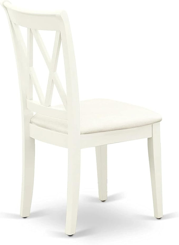 East West Furniture Antique 3 Piece Kitchen Set Contains a Round Table with Pedestal and 2 Linen Fabric Dining Room Chairs, 36x36 Inch, AMCL3-LWH-C - LeafyLoom