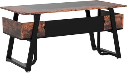 Tribesigns 63 inch Computer Desk Modern Office Desk with Shelf for Home Office, Large Writing Table Wood Business Workstation with Storage Shelves and Sturdy Metal Frame for Study Bedroom, Black Brown - LeafyLoom