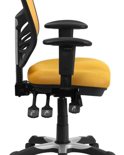 Flash Furniture Nicholas Mid-Back Yellow-Orange Mesh Multifunction Executive Swivel Ergonomic Office Chair with Adjustable Arms - LeafyLoom