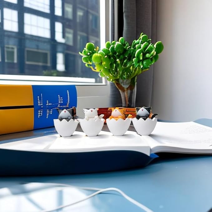 Cute and Compact Office Desk Decorations Cat in Eggshell Desk Ornament Shelf Decor Home Decor Bookshelf Decorative Objects Tabletop Decor - LeafyLoom