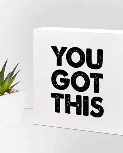 You Got This Wood Box Sign Decor Desk Sign,Inspirational Saying Wooden Box Block Sign for Home Office Shelf Table Decor Decorations - LeafyLoom