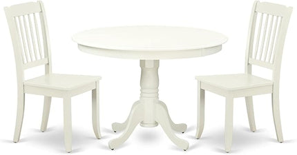 East West Furniture HLDA3-LWH-W 3 Piece Dinette Set for Small Spaces Contains a Round Dining Table with Pedestal and 2 Dining Room Chairs, 42x42 Inch, Linen White - LeafyLoom