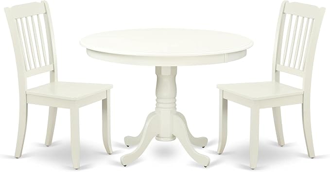 East West Furniture HLDA3-LWH-W 3 Piece Dinette Set for Small Spaces Contains a Round Dining Table with Pedestal and 2 Dining Room Chairs, 42x42 Inch, Linen White - LeafyLoom
