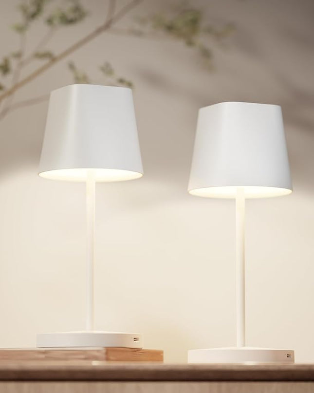 Quntis 2 Pack Cordless Rechargeable Table Lamp, Battery Powered LED Desk Lamp, Stepless brightness dimming, Touch Dimmable Table Lamp for Bedroom Restaurant Outdoor, White - LeafyLoom