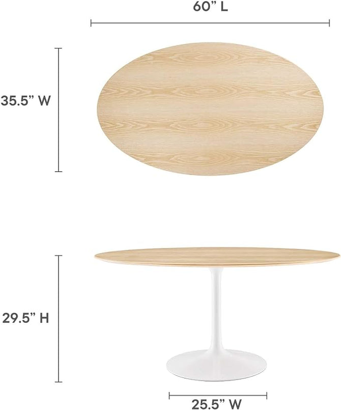 Modway Lippa Dining Table, 60", White Natural - LeafyLoom