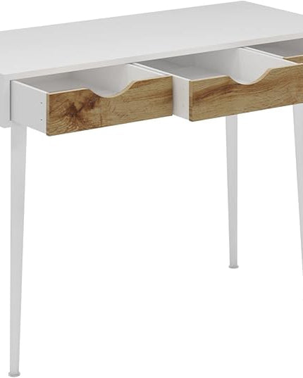 SogesHome 43.3 Computer Desk, Home Office Work Table with 3-Drawers, Gaming Working Writing Table, White&Teak - LeafyLoom