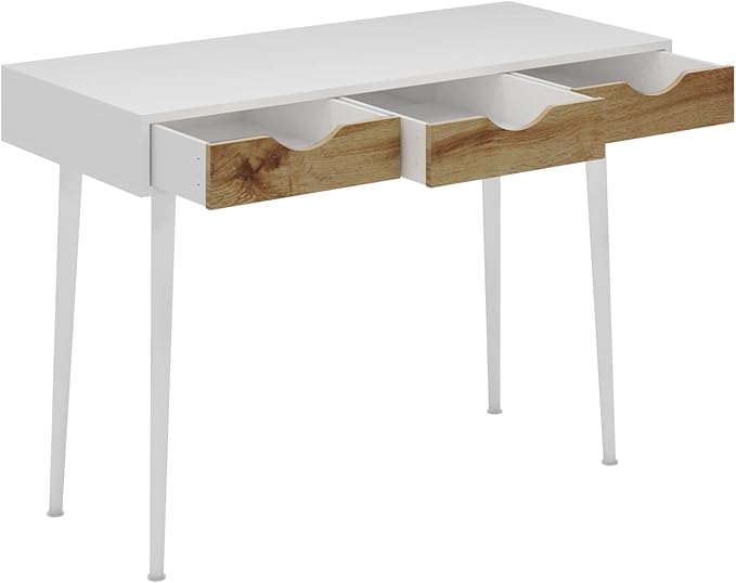 SogesHome 43.3 Computer Desk, Home Office Work Table with 3-Drawers, Gaming Working Writing Table, White&Teak - LeafyLoom