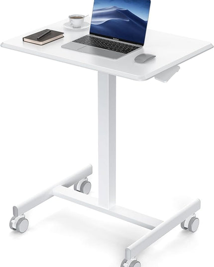 edx Small Mobile Rolling Standing Desk - Overbed Table, Teacher Podium with Wheels, Adjustable Height Table, Rolling Desk Laptop Computer Cart for Home, Office, Classroom, White - LeafyLoom