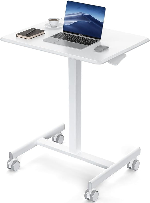 edx Small Mobile Rolling Standing Desk - Overbed Table, Teacher Podium with Wheels, Adjustable Height Table, Rolling Desk Laptop Computer Cart for Home, Office, Classroom, White - LeafyLoom