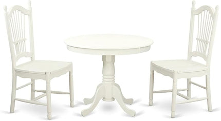 East West Furniture ANDO3-LWH-W Antique 3 Piece Dinette Set for Small Spaces Contains a Round Kitchen Table with Pedestal and 2 Dining Chairs, 36x36 Inch - LeafyLoom