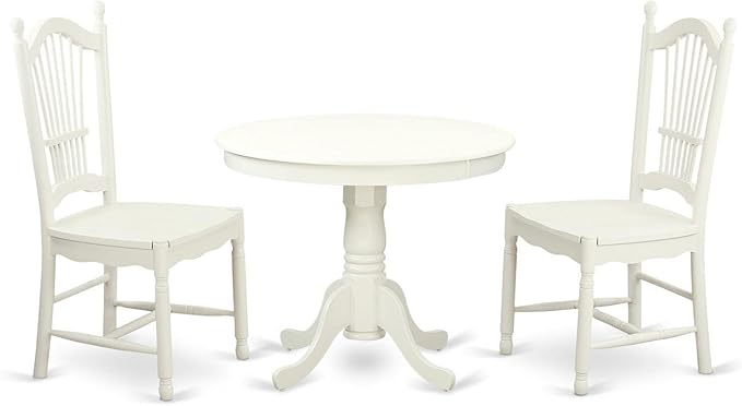 East West Furniture ANDO3-LWH-W Antique 3 Piece Dinette Set for Small Spaces Contains a Round Kitchen Table with Pedestal and 2 Dining Chairs, 36x36 Inch - LeafyLoom