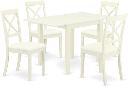East West Furniture NDBO5-LWH-LC Norden 5 Piece Dinette Set for 4 Includes a Rectangle Room Table with Dropleaf and 4 Faux Leather Kitchen Dining Chairs, 30x48 Inch, Linen White - LeafyLoom