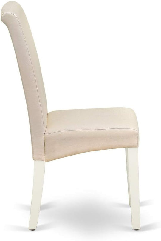 East West Furniture ANBA3-LWH-01 3 Piece Dinette Set for Small Spaces Contains a Round Kitchen Table with Pedestal and 2 Cream Linen Fabric Parson Dining Chairs, 36x36 Inch - LeafyLoom
