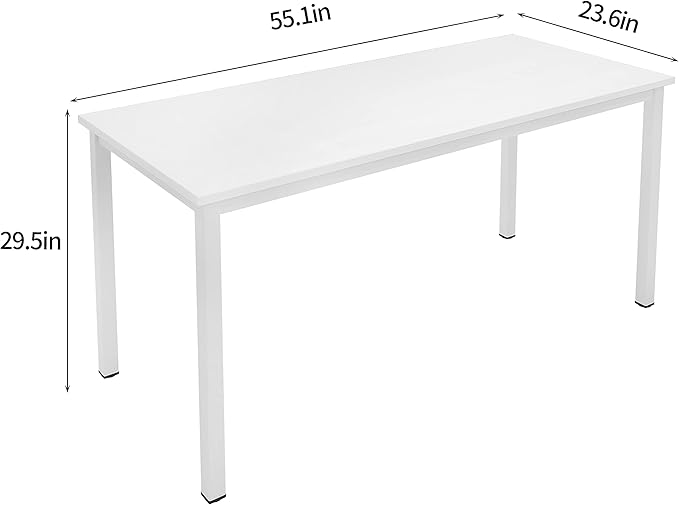 sogesfurniture 55.1 inches Office Desk Computer Desk Gaming Desk Computer Table Sturdy Writing Workstation for Home Office, White - LeafyLoom