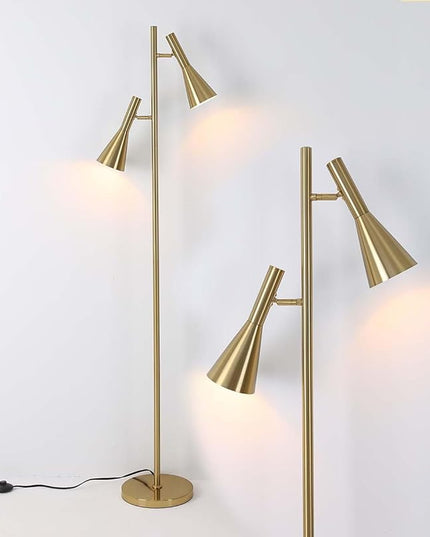 Modern Floor Lamp with 2 Adjustable Head Tall Pole Lamp Stand Up Lamp for Living Room, Bedroom, Office Tree Floor Lamps, Rotating Swivel Corner reading lamps,Gold Floor Lamp(Bulbs Not Included) - LeafyLoom