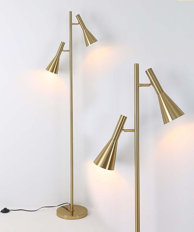 Modern Floor Lamp with 2 Adjustable Head Tall Pole Lamp Stand Up Lamp for Living Room, Bedroom, Office Tree Floor Lamps, Rotating Swivel Corner reading lamps,Gold Floor Lamp(Bulbs Not Included) - LeafyLoom