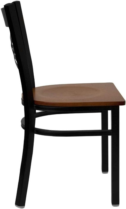 Flash Furniture HERCULES Series Black ''X'' Back Metal Restaurant Chair - Cherry Wood Seat - LeafyLoom