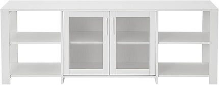 Panana TV Stand Television Stands Cabinet with 2 Doors 4 Open Cubby Storage Cabinets for Living Room Bedroom for TVs up to 70 Inches (White, 62.99 inch) - LeafyLoom