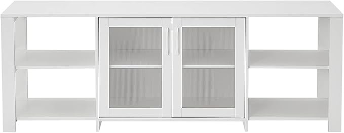 Panana TV Stand Television Stands Cabinet with 2 Doors 4 Open Cubby Storage Cabinets for Living Room Bedroom for TVs up to 70 Inches (White, 62.99 inch) - LeafyLoom