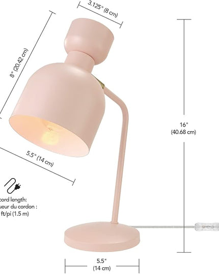 Globe Electric 52297 Harper 16" Desk Lamp, Matte Pink, Matte Brass Pivot Joint, in-Line On Off Switch - LeafyLoom