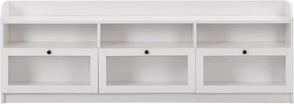 Merax Sleek & Modern Design TV Stand with Acrylic Board Door and Black Handles, Chic Elegant Media Console for Television Up to 65", Ample Storage Space Cabinet, 63.0 inch Length, White - LeafyLoom