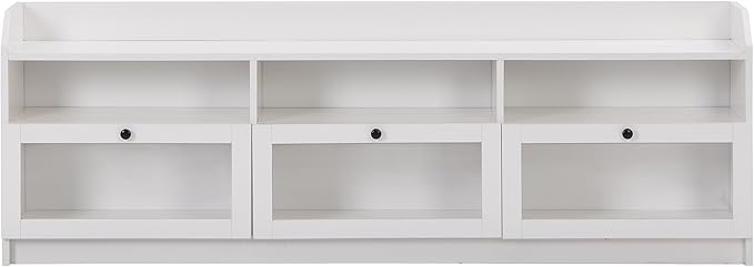 Merax Sleek & Modern Design TV Stand with Acrylic Board Door and Black Handles, Chic Elegant Media Console for Television Up to 65", Ample Storage Space Cabinet, 63.0 inch Length, White - LeafyLoom