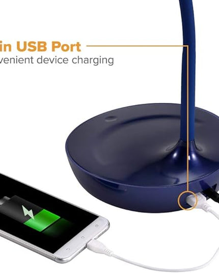 Bostitch Office KT-VLED1502-BLUE Gooseneck LED Desk Lamp with USB Charging Port, Dimmable, Navy Blue - LeafyLoom