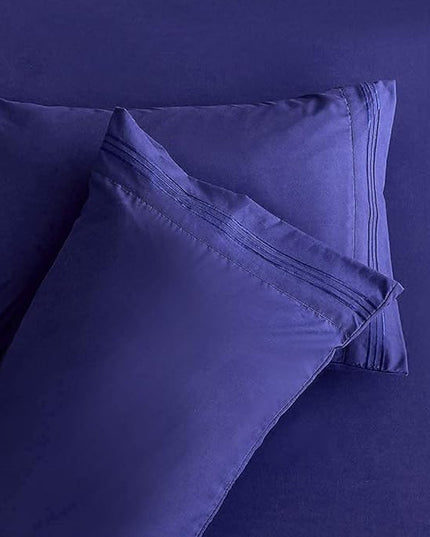 Bed Sheet Set - Brushed Microfiber Bedding - Bedding Sheets & Pillowcases - Deep Pockets - Easy Fit - Breathable & Cooling Sheets -4 Piece Queen Blue Set - LeafyLoom