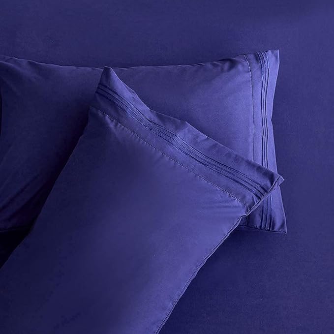Bed Sheet Set - Brushed Microfiber Bedding - Bedding Sheets & Pillowcases - Deep Pockets - Easy Fit - Breathable & Cooling Sheets -4 Piece Queen Blue Set - LeafyLoom